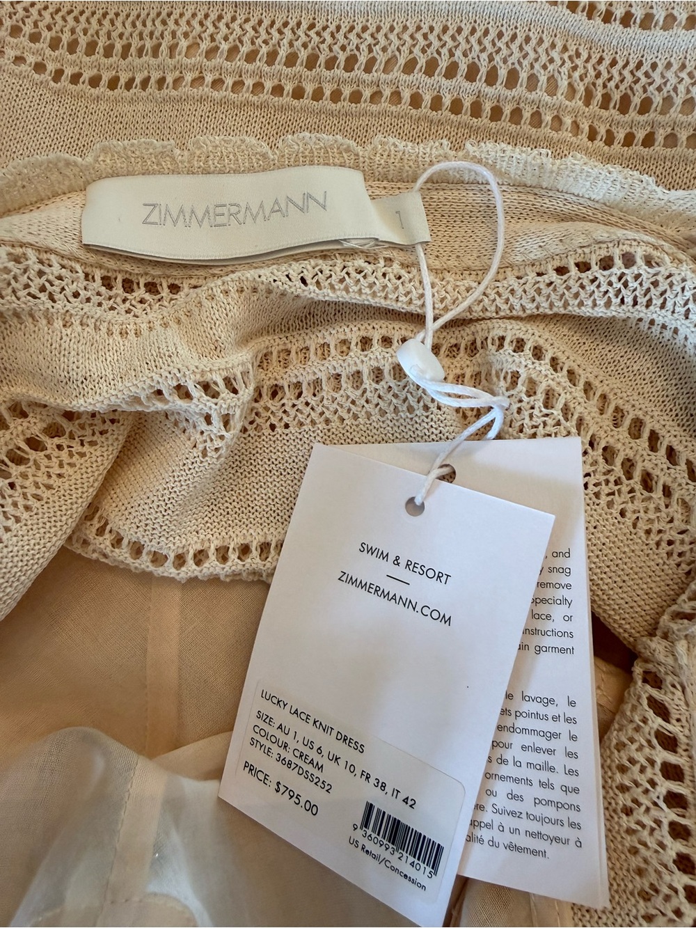 NWT Zimmermann Lucky Crochet Knit Midi Dress Cream Size 1 Small-Authentic $795 - Picture 13 of 16